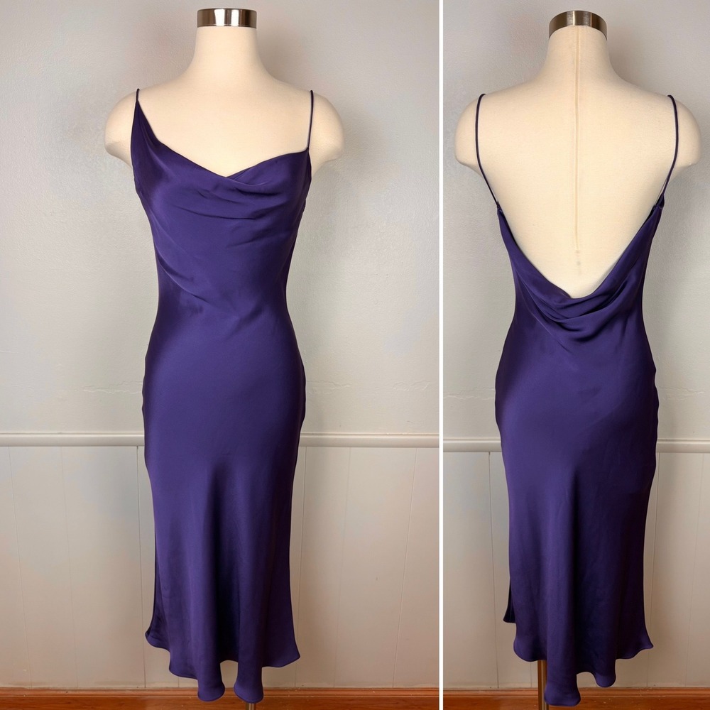 Stella McCartney Draped Slip Midi Dress Asymmetrical Sz 6 Violet Purple Open Bck